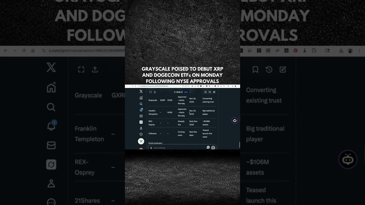 GRAYSCALE POISED TO DEBUT XRP AND DOGECOIN ETFs ON MONDAY FOLLOWING NYSE APPROVALS?